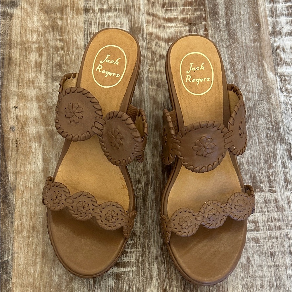 Jack Rogers Laurin Mid Wedge Tan Leather Sandals
